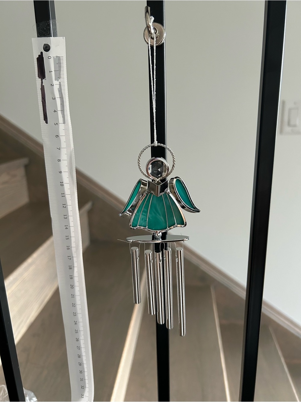 Chrome Plated Teal Angel Stained Glass Wind Chime - by Mascot Inc
